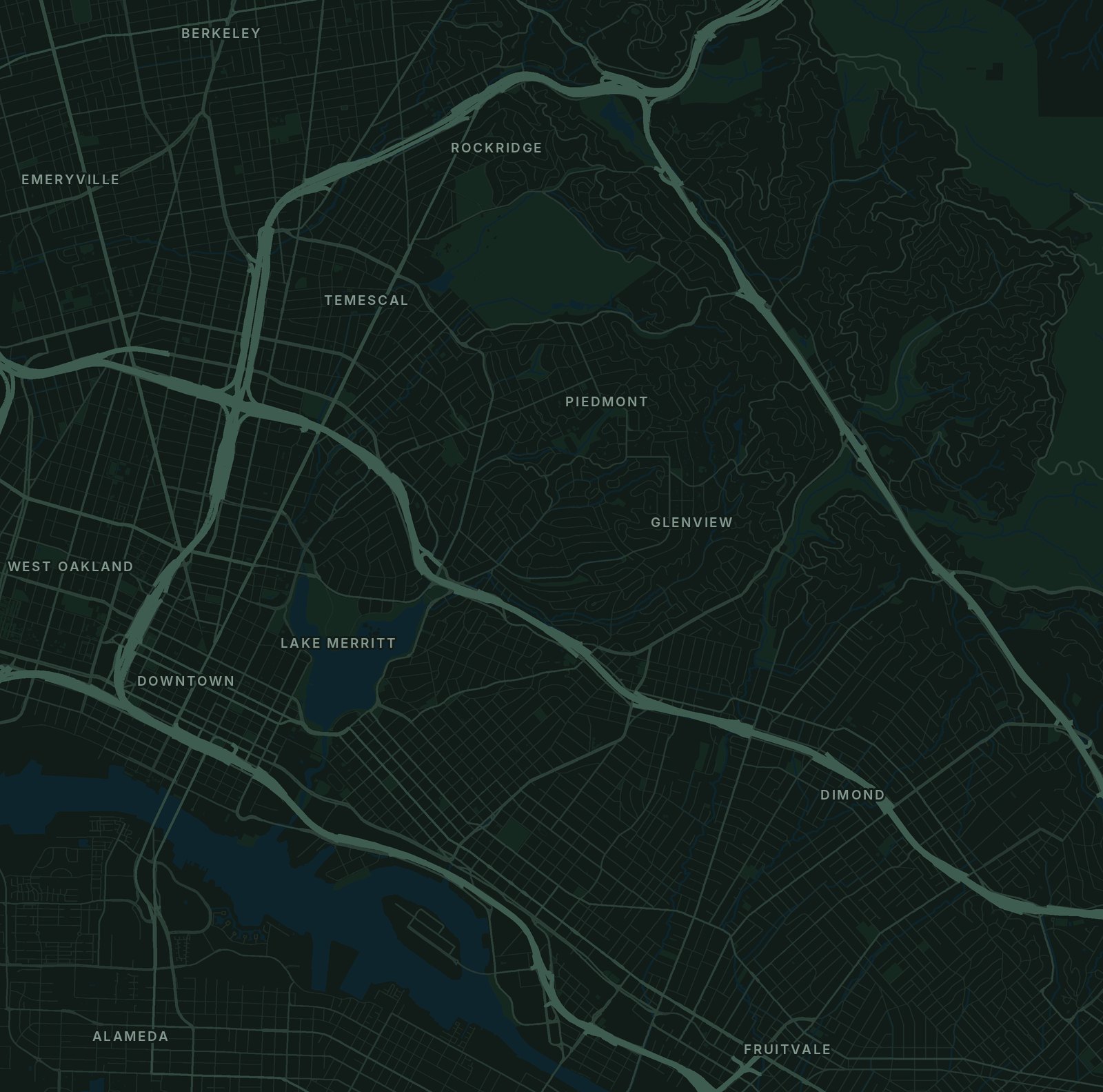 Street map of Oakland from Rockridge to Fruitvale